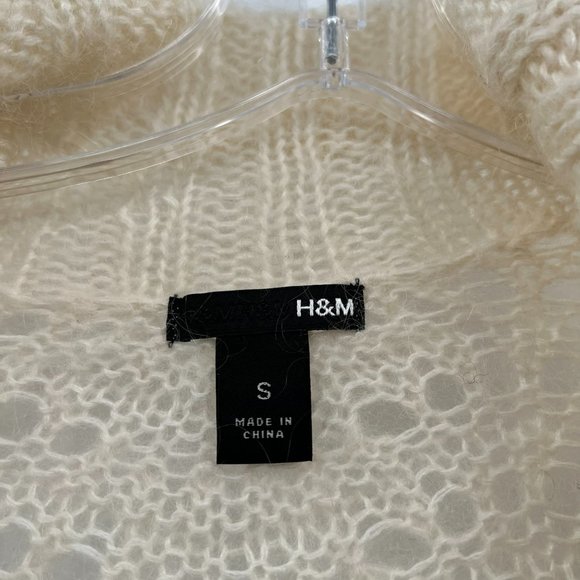 H&M Light Cream Lacey Pattern Cardigan Hand Knitted Acrylic, Mohair, Wool Size S - Picture 8 of 13